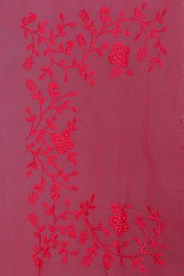 Dark Pink Embroidered Net Saree With Blouse 3