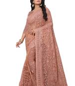 Peach Embroidered Net Saree With Blouse