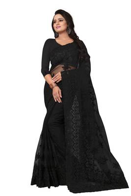 Black embroidered net saree with blouse 1