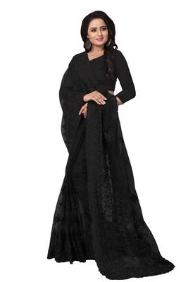 Black embroidered net saree with blouse 2