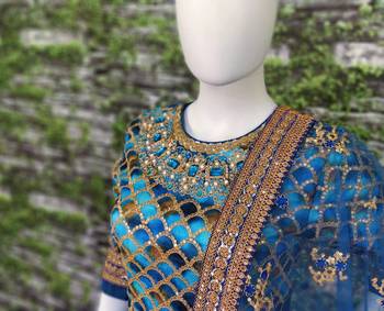 Blue Embroidered Art Silk Unstitched Lehenga 7