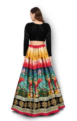 Multicolor Embroidered Art Silk Unstitched Lehenga 5