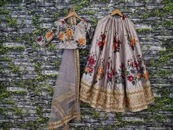 Grey Embroidered Art Silk Unstitched Lehenga 7