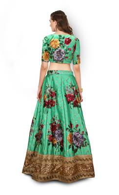 Green Embroidered Art Silk Unstitched Lehenga 5