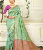 Light green woven jacquard saree with blouse