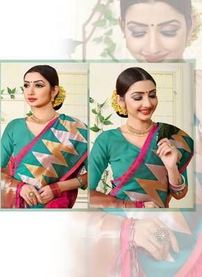 Pink woven jacquard saree with blouse 2
