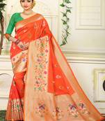 Orange woven jacquard saree with blouse