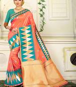 Orange woven jacquard saree with blouse