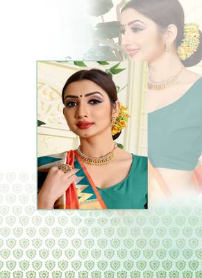 Orange woven jacquard saree with blouse 2