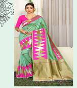 Light green woven jacquard saree with blouse