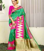 Green woven jacquard saree with blouse