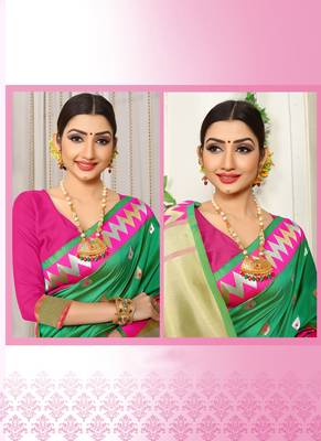 Green woven jacquard saree with blouse 2