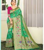 Green woven jacquard saree with blouse