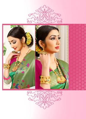 Green woven jacquard saree with blouse 2