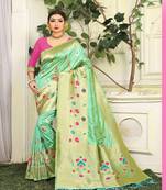 Green woven jacquard saree with blouse
