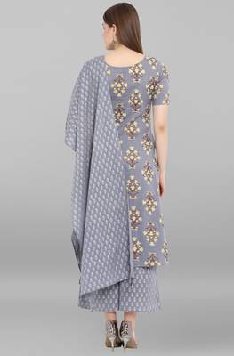 Janasya Grey printed cotton ethnic kurta with palazzo and dupatta 5