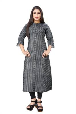 Grey hand woven cotton long kurtis 1