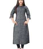 Grey hand woven cotton long kurtis