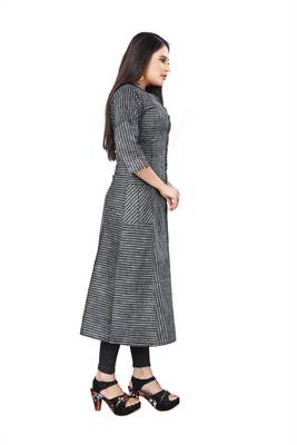 Grey hand woven cotton long kurtis 2