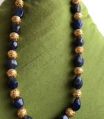 Blue Semi Precious Stones With Gold Beaded Necklace