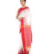 White woven cotton saree with blouse