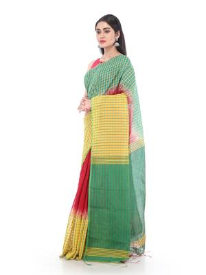 Yellow woven cotton silk saree with blouse 1