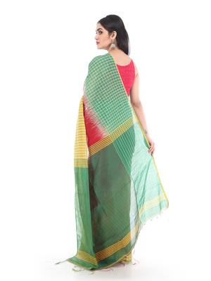 Yellow woven cotton silk saree with blouse 2