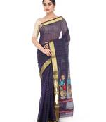 Blue Woven Cotton Silk Saree With Blouse
