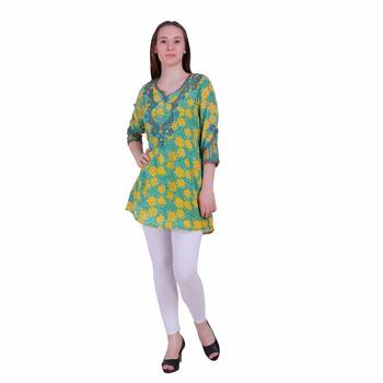 Lemon Printed Viscose Ethnic Kurti  1