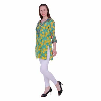 Lemon Printed Viscose Ethnic Kurti  2