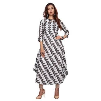Grey printed cotton ethnic kurtis 1