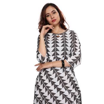 Grey printed cotton ethnic kurtis 4