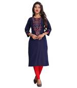 Navy blue embroidered rayon ethnic kurtis