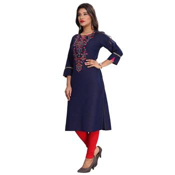Navy blue embroidered rayon ethnic kurtis 3