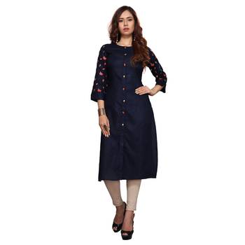 Navy blue printed rayon ethnic kurtis 1