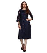 Navy blue printed rayon ethnic kurtis