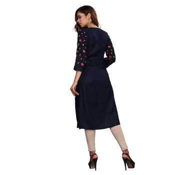 Navy blue printed rayon ethnic kurtis 2