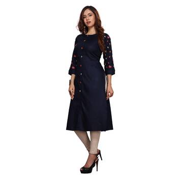 Navy blue printed rayon ethnic kurtis 3