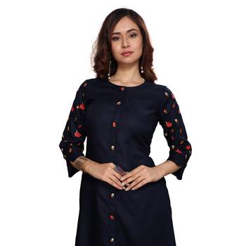 Navy blue printed rayon ethnic kurtis 4