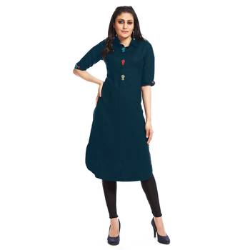 Dark green plain cotton kurtas and kurtis 1