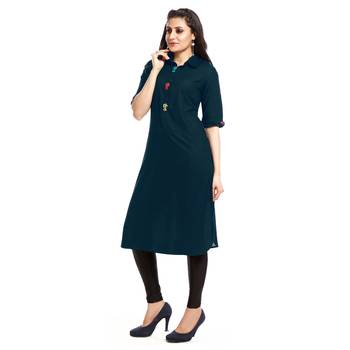 Dark green plain cotton kurtas and kurtis 3