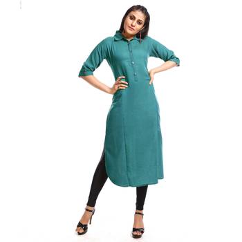 Turquoise plain cotton kurtas and kurtis 1