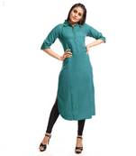 Turquoise plain cotton kurtas and kurtis