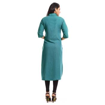 Turquoise plain cotton kurtas and kurtis 2