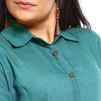 Turquoise plain cotton kurtas and kurtis 4