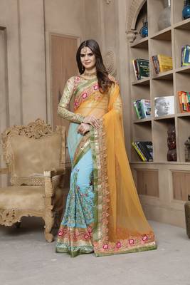 Orange embroidered georgette saree with blouse 1