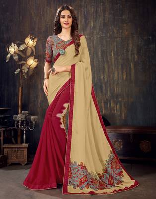 Multicolor printed chiffon saree with blouse 1