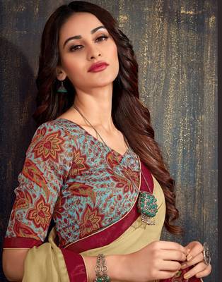 Multicolor printed chiffon saree with blouse 2