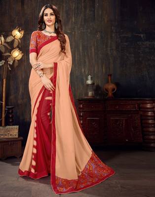 Multicolor printed chiffon saree with blouse 1