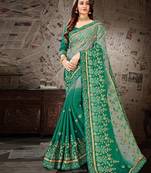 Green embroidered chiffon saree with blouse